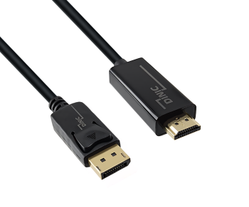 DisplayPort auf HDMI Kabel, DP 20pol auf HDMI Stecker, Auflösung max. 1920x1080p bei 60Hz, schwarz, DINIC Box mit Euroloch, 2,00m